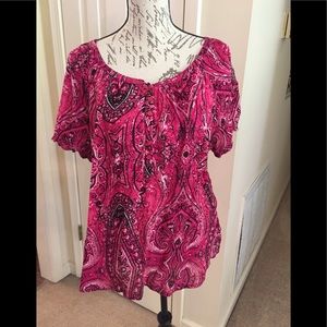 Izod Sheer Pink & Black Paisley Top